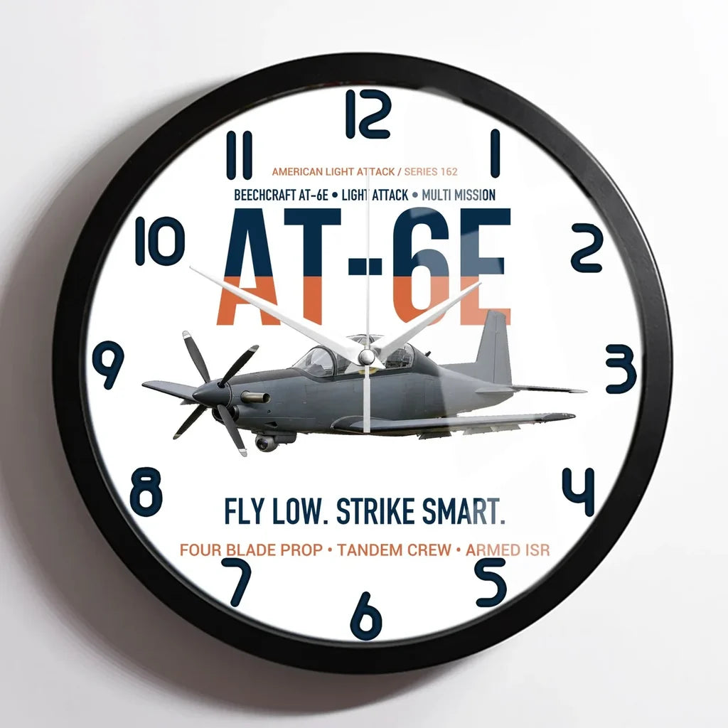 AT-6E Wolverine Light Attack design on white framed wall clock