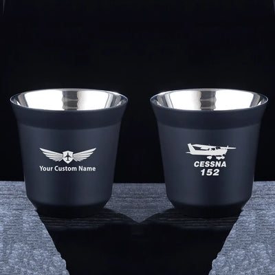The Cessna 152 aviation design on double-wall coffee mug, vacuum-insulated double-wall.