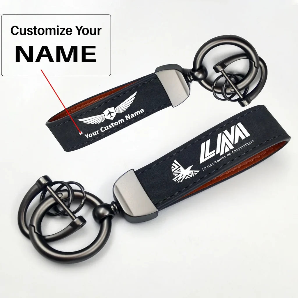 Mozambique Airlines Horseshoe Buckle key chain, Black + Name
