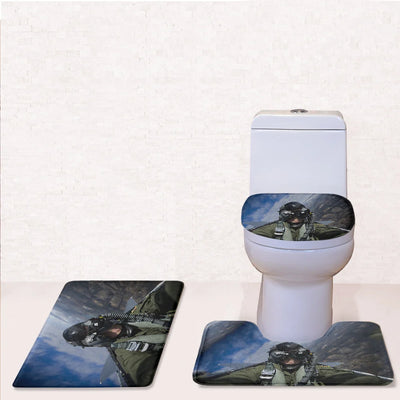 Amazing Military Pilot Selfie Toilet Seat Cover Three-piece aviation print on soft fabric toilet seat cover set.