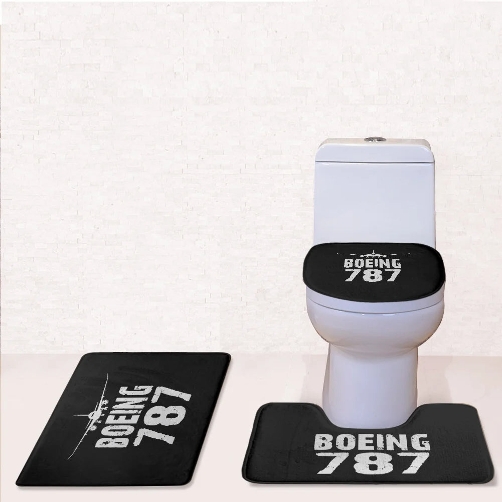 Boeing 787 & Plane Toilet Seat Cover Three-piece aviation print on soft fabric toilet seat cover set.