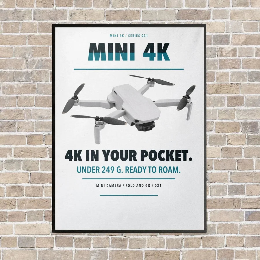 DJI Mini 4K vertical canvas print - framed - white background