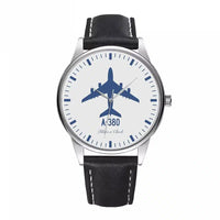 Thumbnail for Airbus A380 aviation watch with leather strap, leather strap body with engraved detail.