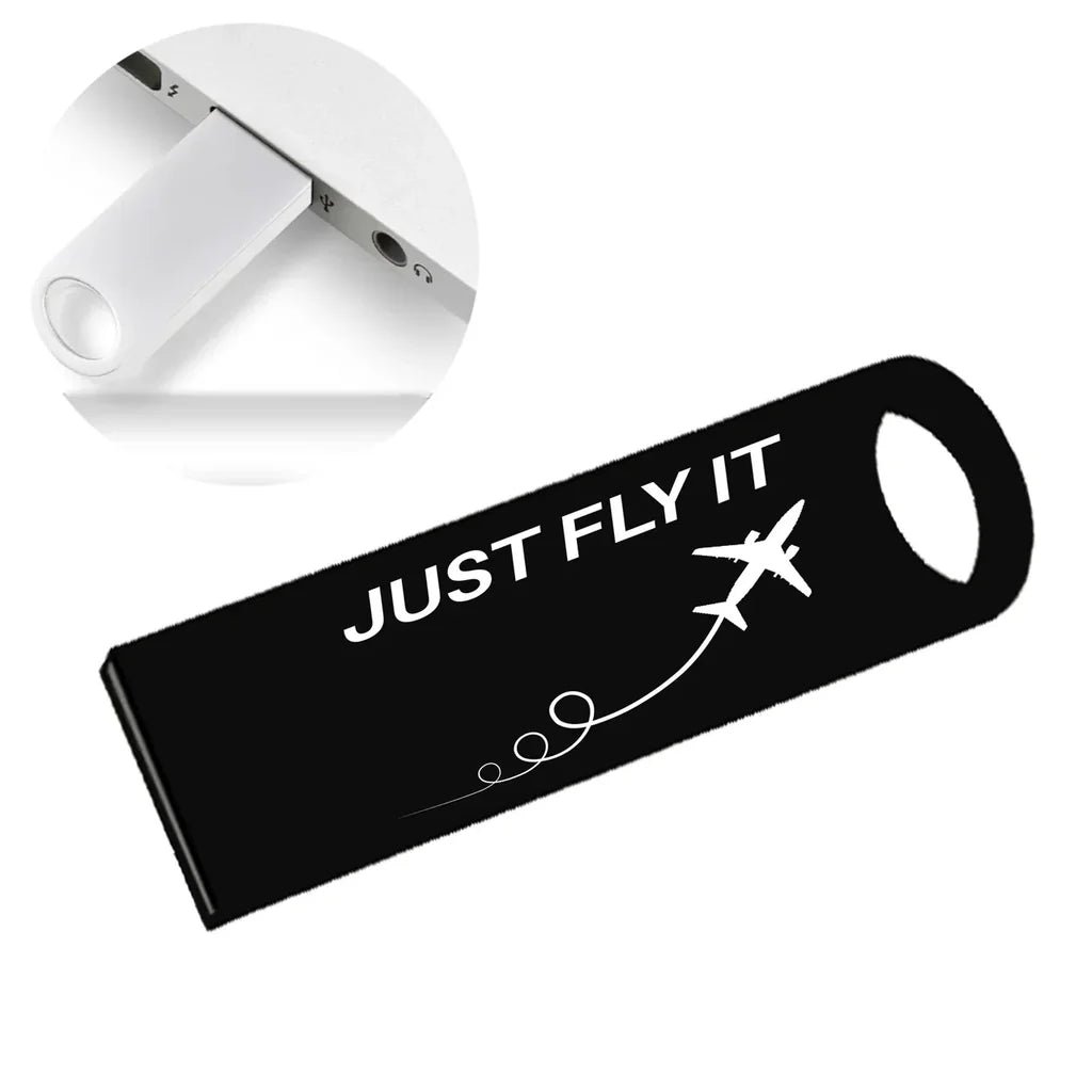 Just Fly It aviation design on durable waterproof casing waterproof USB device.