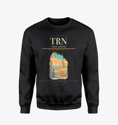 Turin Airport (TRN) design on black sweatshirt
