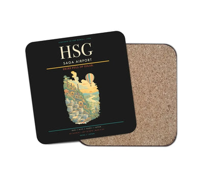 Saga Airport (HSG) design on black 1 piece coaster