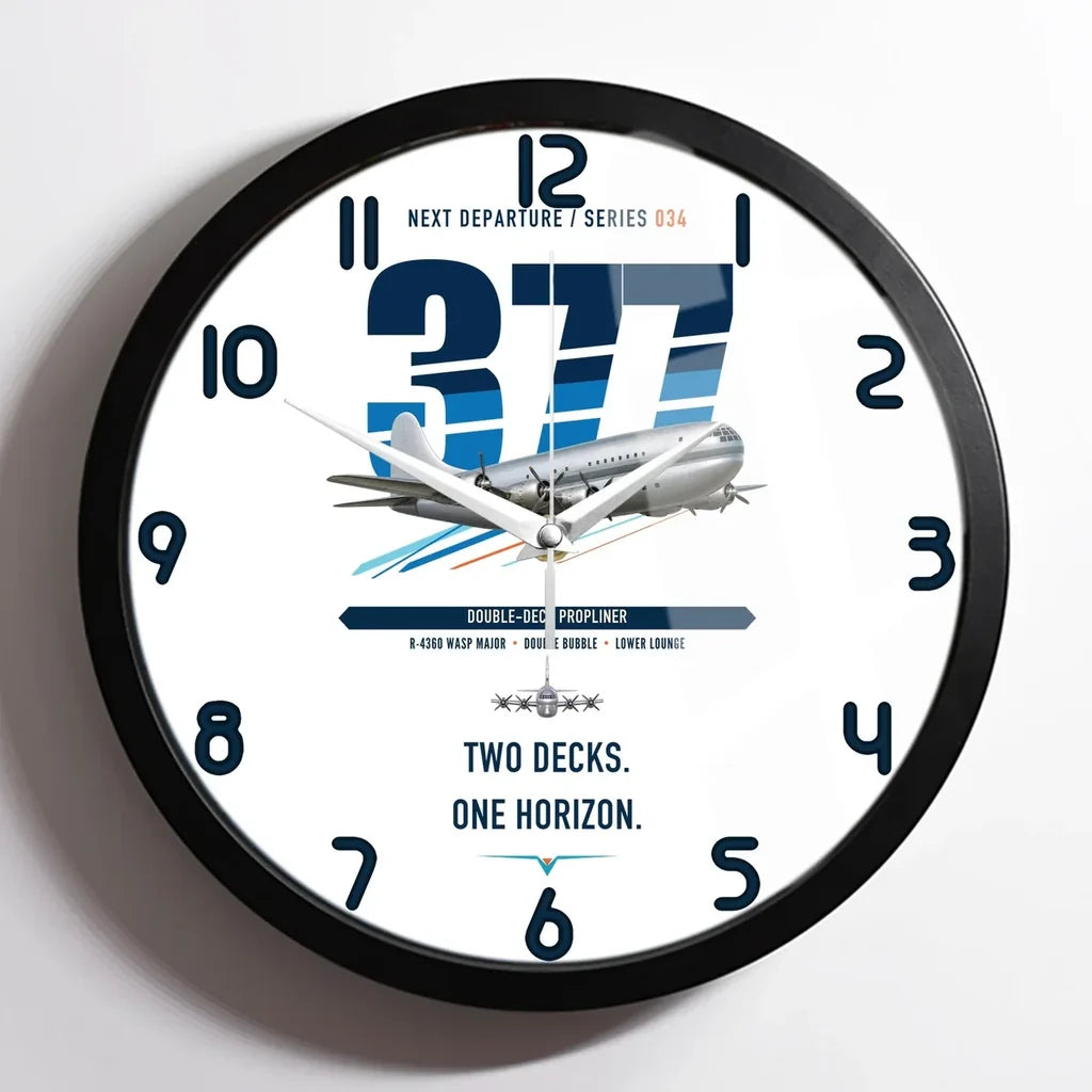 Boeing 377 Stratocruiser design on white framed wall clock
