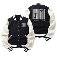 Thumbnail for Planespotting Baseball Style aviation design printed on two-tone shell with ribbed cuffs baseball jacket.
