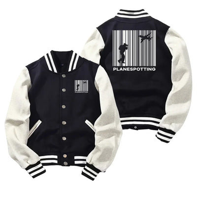 Planespotting Baseball Style aviation design printed on two-tone shell with ribbed cuffs baseball jacket.