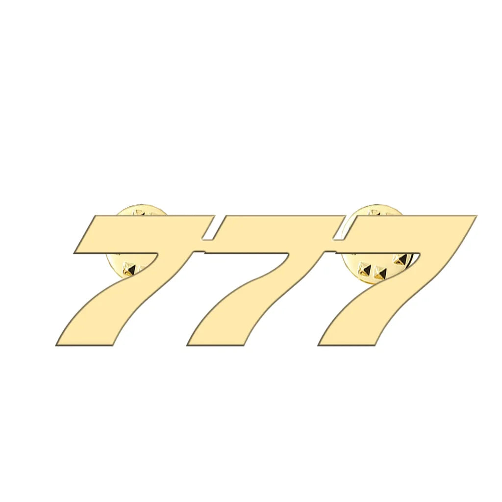 Boeing 777 Flat Text aviation hollow pin in polished alloy.