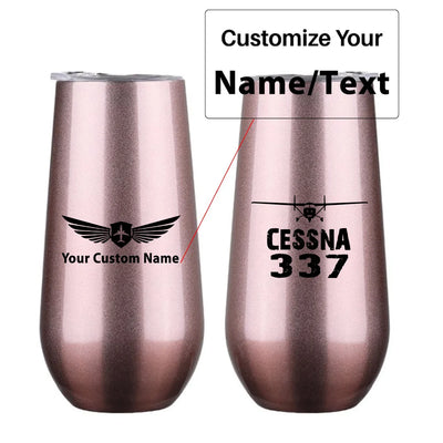 Cessna 337 & Plane 6oz Egg aviation design on 6oz egg cup, compact 6oz ceramic.