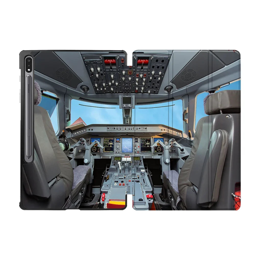 Embraer E190 Cockpit aviation print tablet case, fits Samsung tablet.