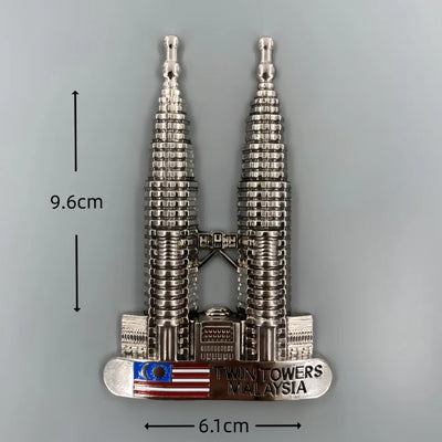 Petronas Twin Towers 3D Metal Fridge aviation design 3D metal magnet sticker in 3D metal with magnetic back.