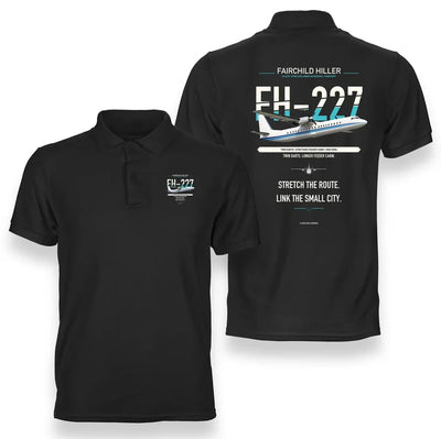 Fairchild Hiller FH-227B design on black polo