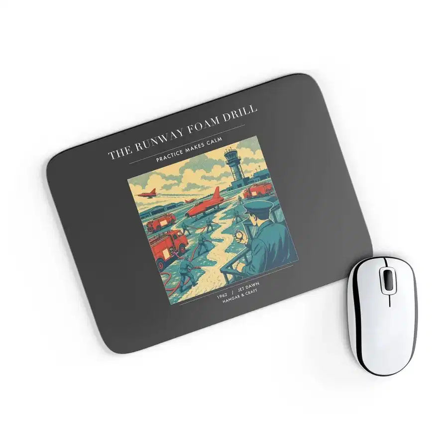 VINTAGE G4461 - The Runway Foam Drill - Designed Mouse Pads design on black rectangle