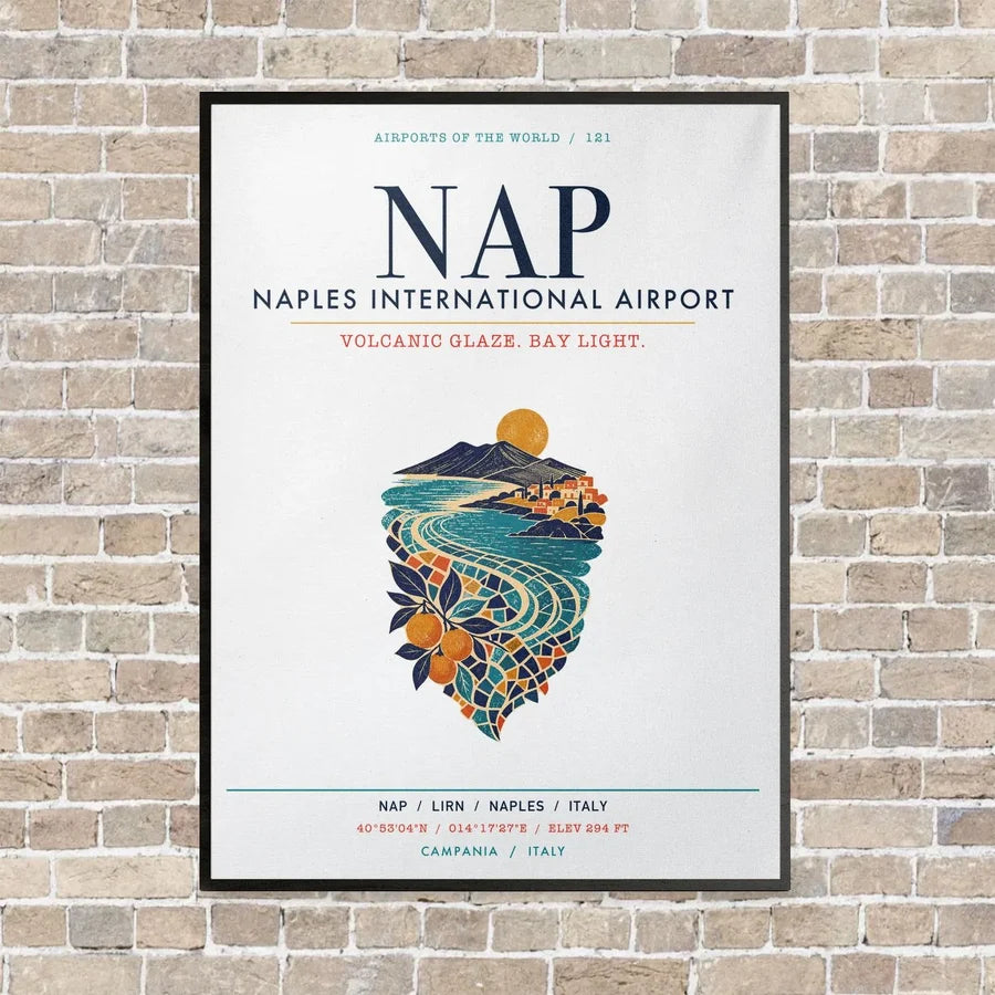 Naples International Airport NAP vertical canvas print - framed - white background