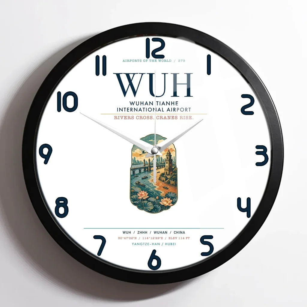 Wuhan Tianhe International Airport (WUH) design on white framed wall clock