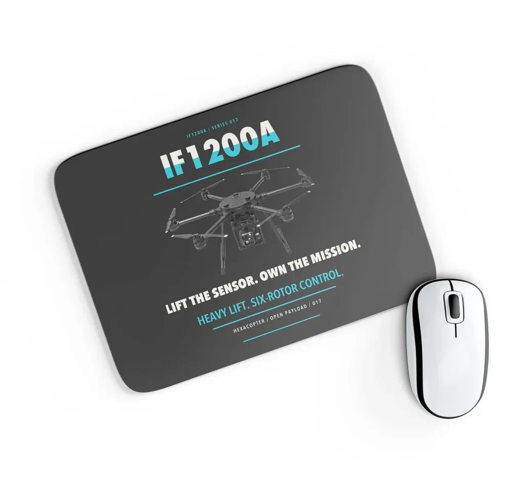 Inspired Flight IF1200A design on black rectangle mouse pad