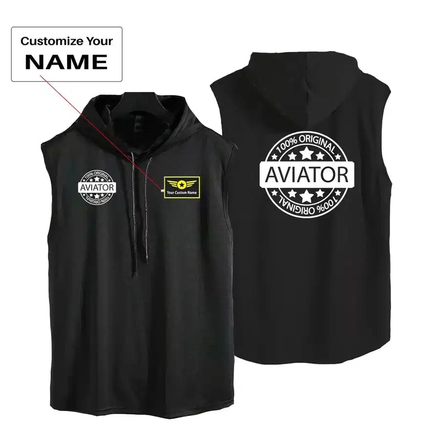 %100 Original aviation design on breathable cotton with hood hooded tank top.