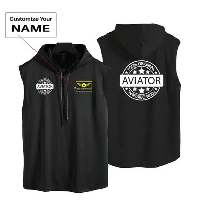 %100 Original aviation design on breathable cotton with hood hooded tank top.