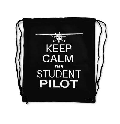 Student aviation drawstring bag in lightweight polyester.