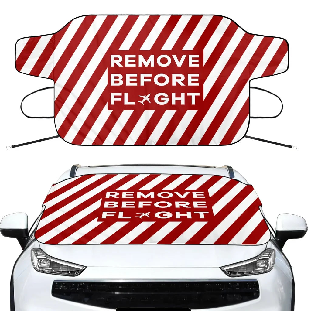 Special Edition Remove Before Flight Car aviation design on car windshield cover.