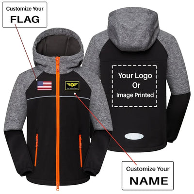 Custom Flag & Name & LOGO aviation design printed on warm polar fleece kids' polar jacket.