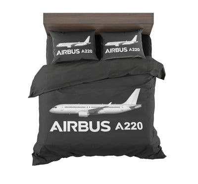 The Airbus A220 aviation design on soft cotton blend bedding set.
