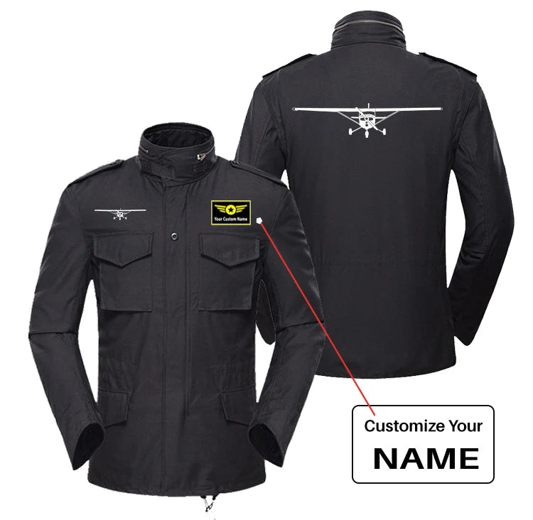 Cessna 172 Silhouette aviation design printed on heavy cotton coat with field details military coat.