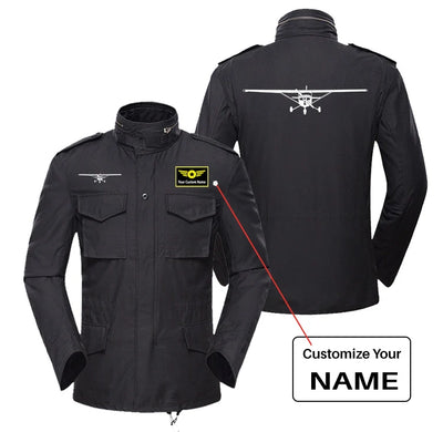 Cessna 172 Silhouette aviation design printed on heavy cotton coat with field details military coat.