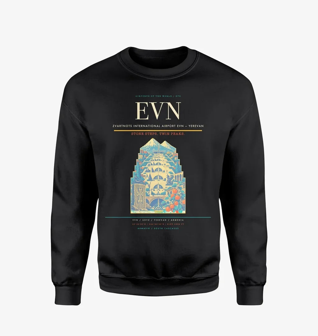 Zvartnots International Airport (EVN) design on black sweatshirt