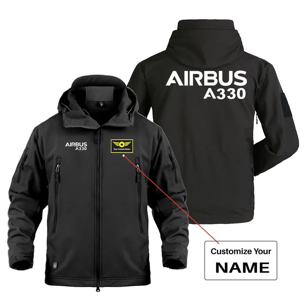 Airbus A330 & Text Military Jackets (Customizable) aviation design printed on heavy cotton shell with field-style pockets mil.