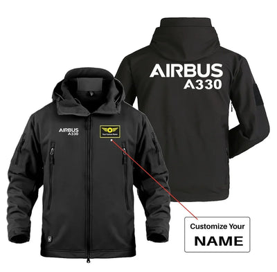 Airbus A330 & Text Military Jackets (Customizable) aviation design printed on heavy cotton shell with field-style pockets mil.