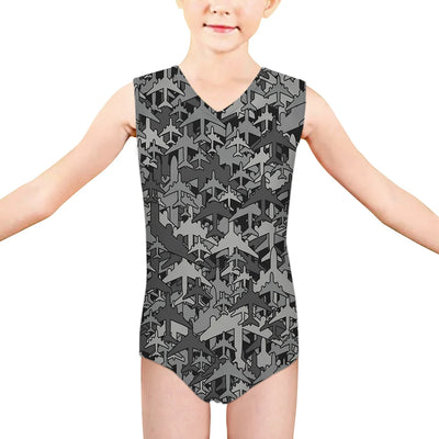 Dark Coloured Airplanes aviation print on kids quick-dry fabric swimsuit.