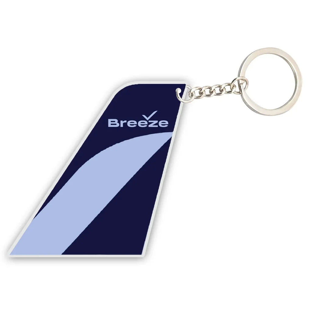 Breeze Airways aviation shaped key chain, durable metal alloy.