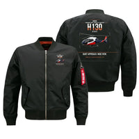 Thumbnail for Airbus H130 design on black bomber jacket, double-side print