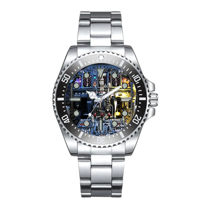 Boeing 737 Cockpit Luxury Aviators aviation-themed aviator watch, polished premium stainless steel.