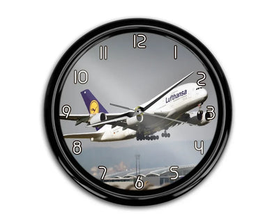 Departing Lufthansa's A380 aviation themed wall clock, premium wood and metal.