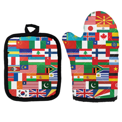 World Flags Kitchen Glove & Holder aviation design on durable fabric with insulated lining kitchen glove holder.