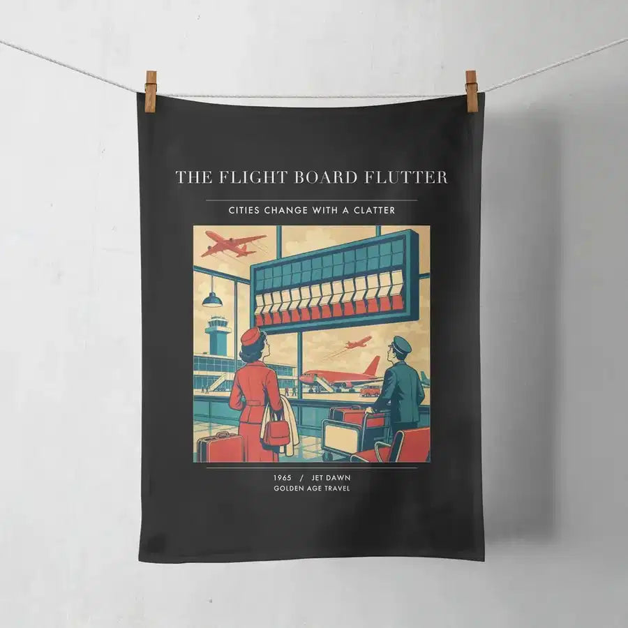 VINTAGE G4302 - The Flight Board Flutter - Designed Towels design on black