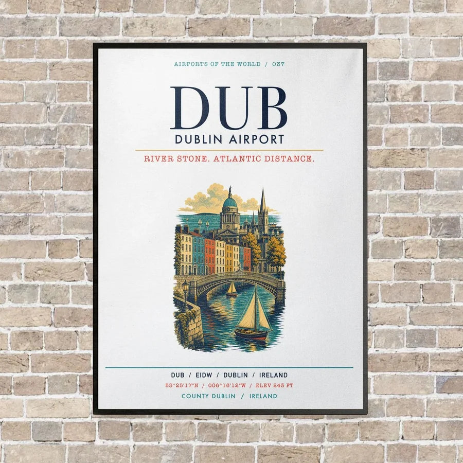 Dublin Airport DUB vertical canvas print - framed - white background