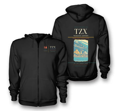 Trabzon Airport (TZX) design on black premium zipped hoodie