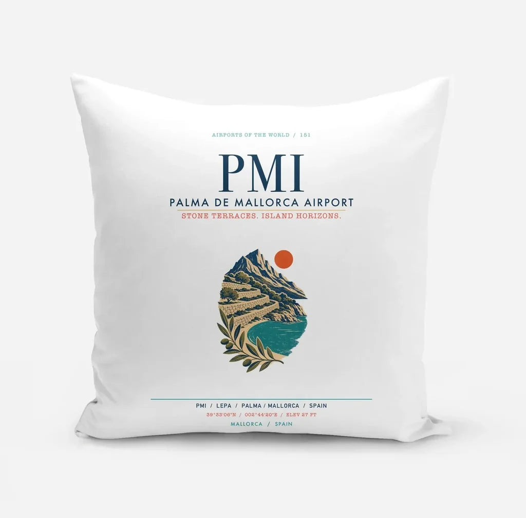 Palma de Mallorca Airport (PMI) design on white pillow