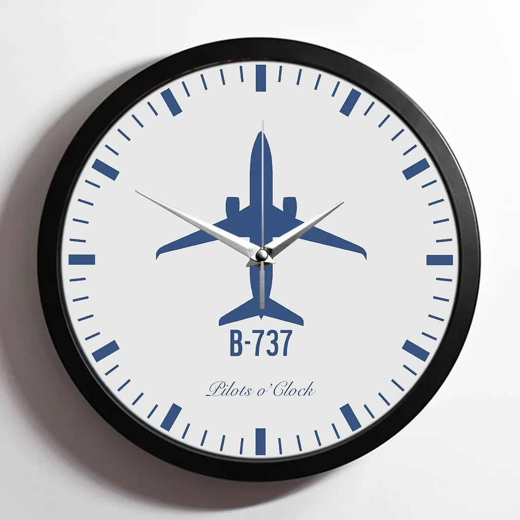 Boeing 737 aviation design on premium wood and metal wall clock.