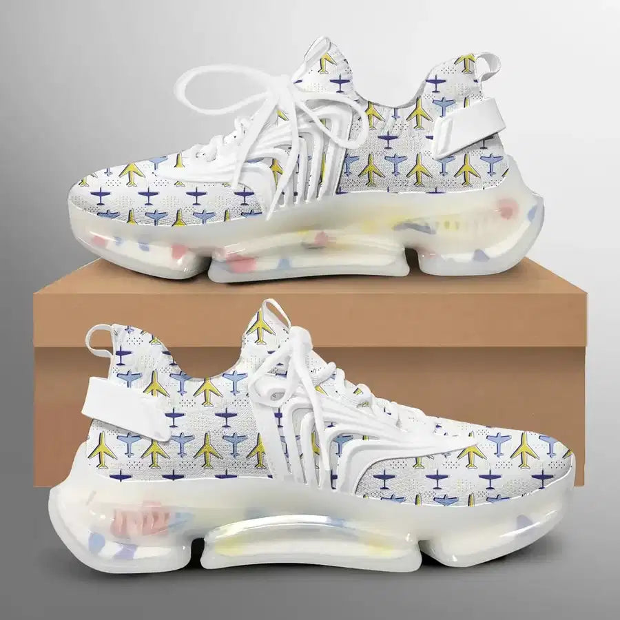 Very Colourful Airplanes aviation design on breathable mesh upper fashion running shoes.