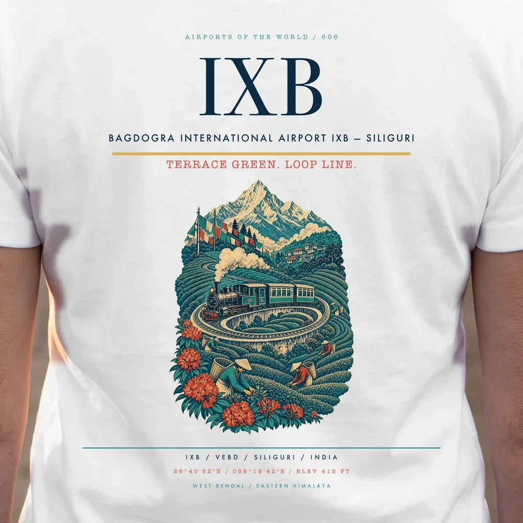 Bagdogra International Airport (IXB) double-side t-shirt design close-up cover