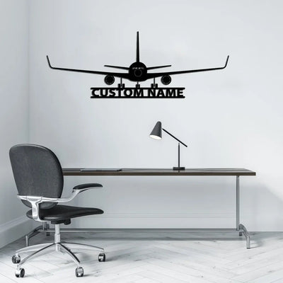 Boeing 767 Silhouette aviation design on durable metal with painted finish metal wall sign.