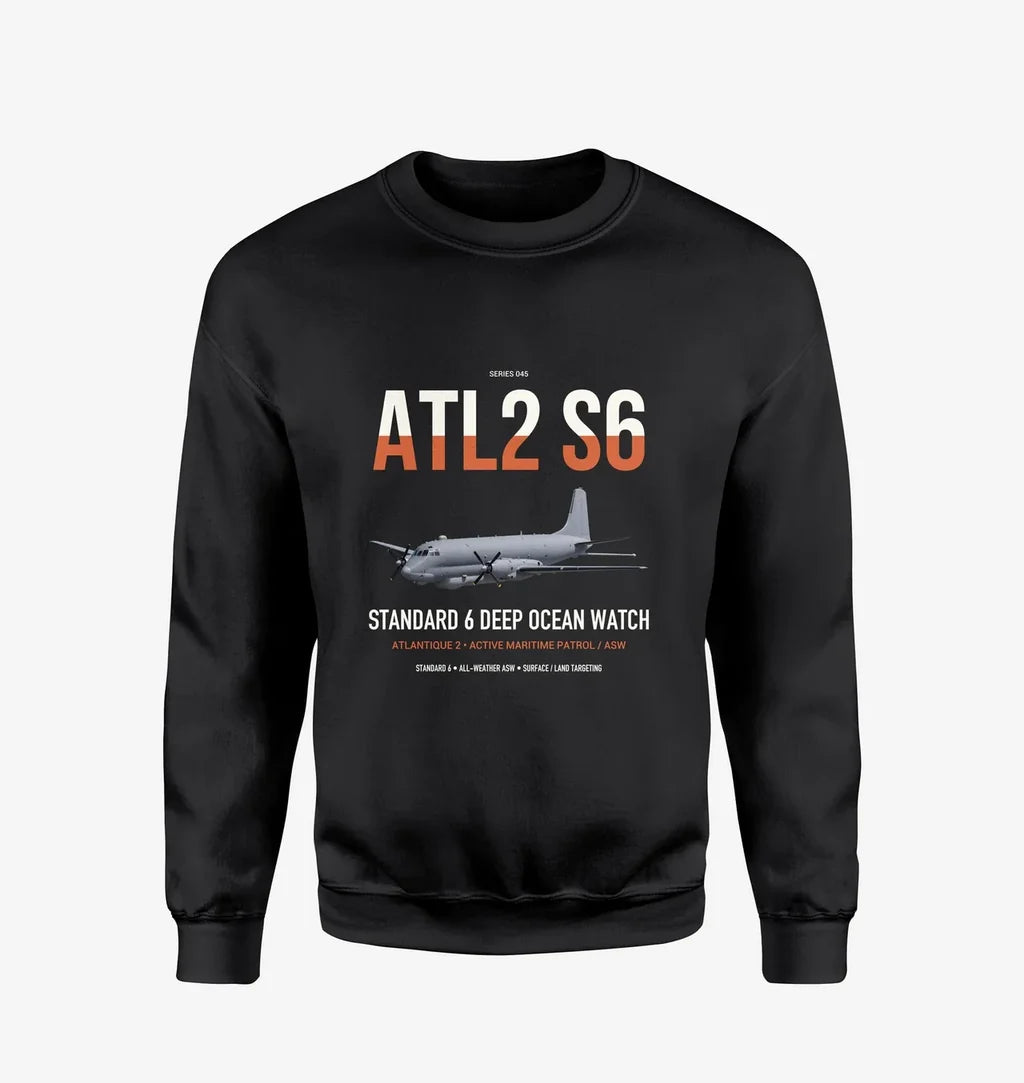 Atlantique 2 Standard 6 design on black sweatshirt