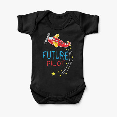 Future Pilot (Airplane) aviation print on kids gentle cotton bodysuit.