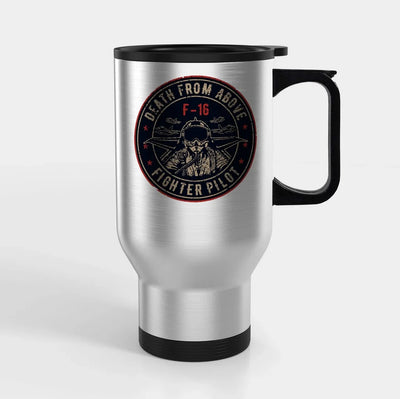 Fighter Jet 16 - Death From Above Travel Mugs (With Holder) aviation design on travel mug with holder, insulated double-wall.